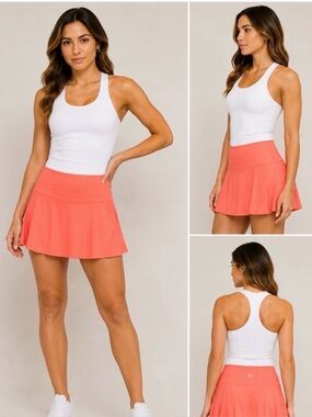 Athleta Ace Tennis Pickleball Preppy Skort Neon Coral Athletic Golf Skirt S